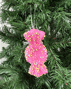 ENFEITE NATAL BOMBOM ROSA 15X6cm
