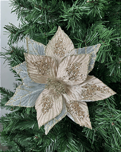 FLOR DECORATIVA CHAMPANHE/DOURADO 25cm