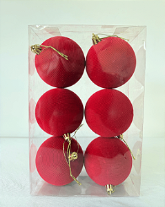 BOLA DECORADA NATAL C/6 UND VERMELHO 8CM