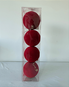 BOLA VELUDO VERMELHO 10CM JG C/4 PC