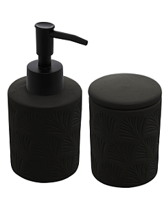 CJ 2 PECAS PARA BANHEIRO DE CERAMICA LEAF PRETO
