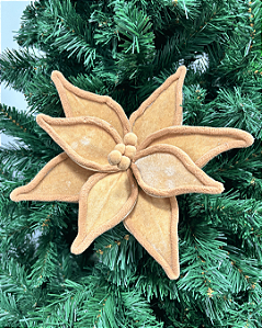 FLOR DECORATIVA AVELUDADO CHAMPANHE BORDA DOURADO 35CM