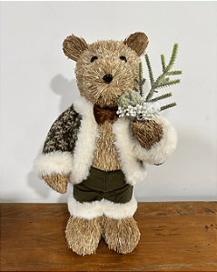 URSO EM PE BRANCO/VERDE 37CM