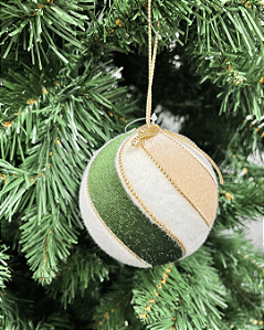 BOLA DECORADA NATAL VERDE CHAMPANHE 10CM