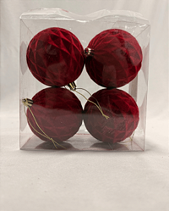 BOLA DECORADA NATAL C/4 UND VERMELHO 8CM