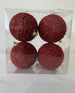 BOLA C/GLITTER VERMELHO 10CM JOGO C/4 UND