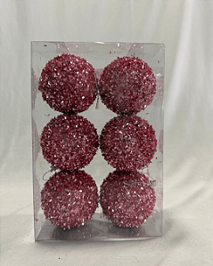 BOLA C/GLITTER ROSA 8CM JOGO C/6 UND