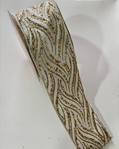 FITA ARAMADA COM GLITTER OURO/BRANCO 6,3CM X 9,14M