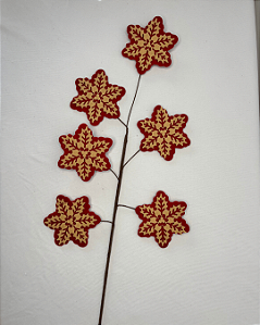 GALHO C/FLOCO DE NEVE VERMELHO/BEGE 58cm