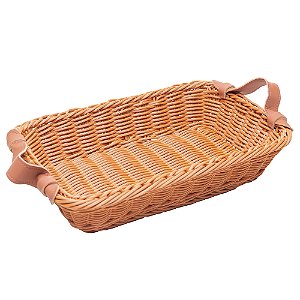 Bandeja Rattan com Alca de Couro Sintetico 30x20x7cm