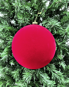 BOLA DE NATAL DE VELUDO C/1 UND (VERMELHO ESCURO) 20cm