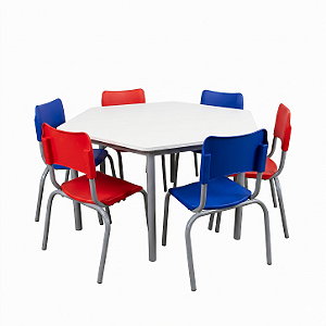 Conjunto Coletivo Infantil/Juvenil 1 Mesa Hexagonal + 6 Cadeiras | Linha Max (CJ-MAXT3+STX120T3)