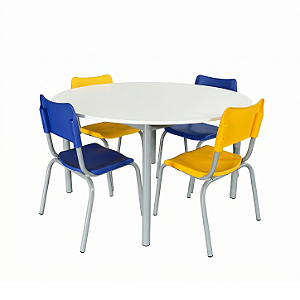 Conjunto Coletivo Infantil/Juvenil 1 Mesa Redonda + 4 Cadeiras | Linha Max (MAX03+MER100T3)