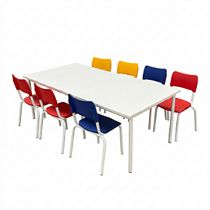 Conjunto Coletivo Infantil/Juvenil 1 Mesa + 6 Cadeiras | Linha Max (MAX03+MER160T36L)