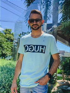 Camiseta HUGO BOSS Basic Emborrachado Logo Inverso Azul Bebê