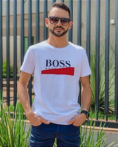Camiseta HUGO BOSS Basic Branca Prensado Red