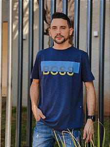 Camiseta Hugo Boss Com Arte do Logotipo Pontilhado Azul Marinho