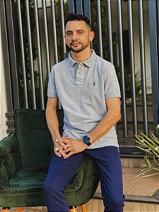 Camisa Polo Ralph Lauren Masculina Custom Fit Cinza Mescla Pony Musgo