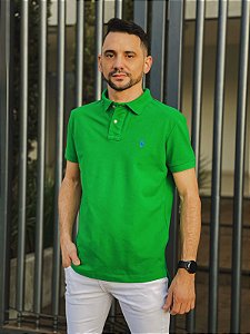 Camisa Polo Ralph Lauren Masculina Custom Fit Verde Seleção Pony Azul