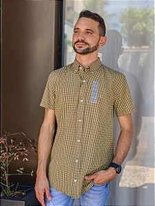 Camisa Ralph Lauren Masculina Manga Curta Custom Fit Micro Xadrez Amarela Pony Colorido