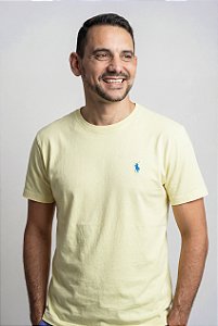 Camiseta Ralph Lauren Masculina Custom Slim Fit Amarelo Bebê Pony Azul