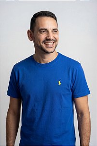 Camiseta Ralph Lauren Masculina Custom Slim Fit Azul França Pony Amarelo