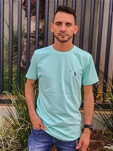 Camiseta Ralph Lauren Masculina Custom Slim Fit Verde Água Pony Roxo