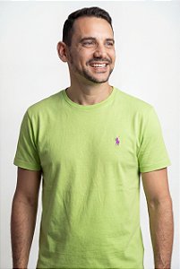 Camiseta Ralph Lauren Masculina Custom Slim Fit Verde Lima Pony Roxo