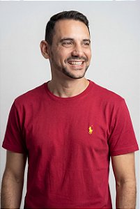 Camiseta Ralph Lauren Masculina Custom Slim Fit Vermelho Rubi Pony Amarelo