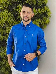 Camisa Ralph Lauren Manga Longa Oxford Azul Bic Pony Colorido