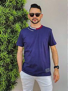 Camiseta Tommy Hilfiger Custom Fit Collar Flag Azul Marinho