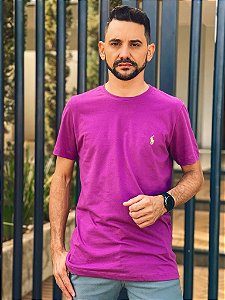 Camiseta Ralph Lauren Masculina Custom Slim Fit Uva Pony Lima