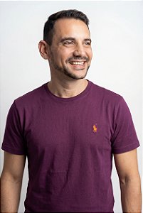 Camiseta Ralph Lauren Masculina Custom Slim Fit Malbec Pony Laranja