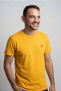 Camiseta Ralph Lauren Masculina Custom Slim Fit Madeira Ocre Pony Rubi