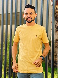 Camiseta Ralph Lauren Masculina Custom Slim Fit Amarelo Claro Pony Roxo