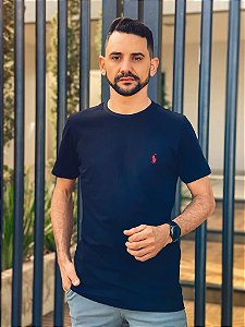 Camiseta Ralph Lauren Masculina Custom Slim Fit Preta Pony Vermelho