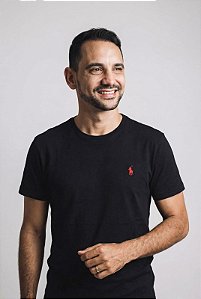 Camiseta Ralph Lauren Masculina Custom Slim Fit Preta Pony Vermelho