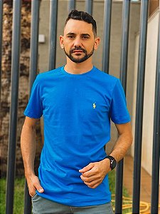 Camiseta Ralph Lauren Masculina Custom Slim Fit Blue Mar Pony Amarelo