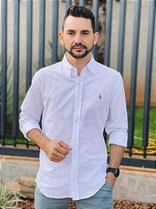 Camisa Linho Puro Branca Ralph Lauren Manga Longa