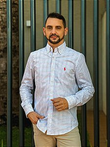 Camisa Ralph Lauren Masculina Manga Longa Custom Fit Xadrez Colorido Pony Salmão