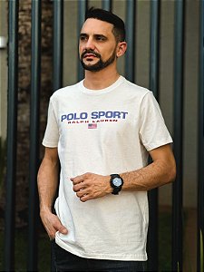 Camiseta Polo Sport Ralph Lauren Branca Slim Fit Flag U.S.A