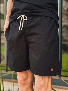 Shorts Ralph Lauren Linho Preto Pony Vermelho