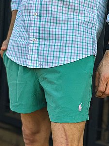 Shorts Beach Ralph Lauren Verde Esmeralda Pony Rosa Bebê