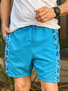 Shorts Tommy Hilfiger Acqua Print Detalhe Lateral Azul