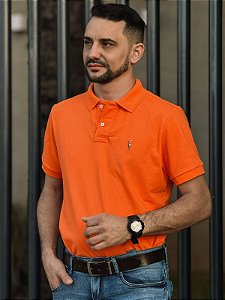 Camisa Polo Ralph Lauren Masculina Custom Fit Laranja Pony Colorido