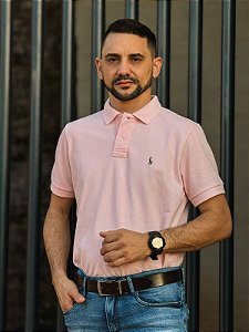 Camisa Polo Ralph Lauren Masculina Custom Fit Rosa Bebê Pony Colorido