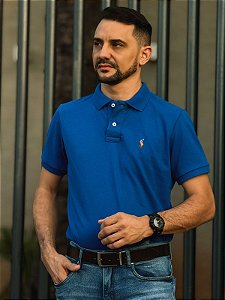 Camisa Polo Ralph Lauren Masculina Custom Fit Azul Royal Pony Colorido