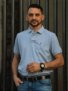 Camisa Polo Ralph Lauren Masculina Custom Fit Azul Bebê Pony Colorido