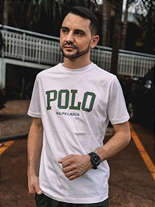 Camiseta Polo Ralph Lauren Branca Slim Fit Bordado Verde
