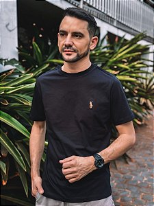 Camiseta Ralph Lauren Masculina Custom Slim Fit Preta Pony Colorido